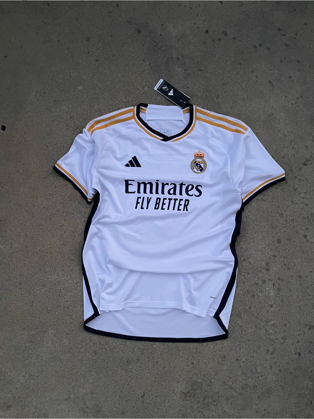 adidas White Soccer Jersey with Gold and Black Trim #7 Vini JR